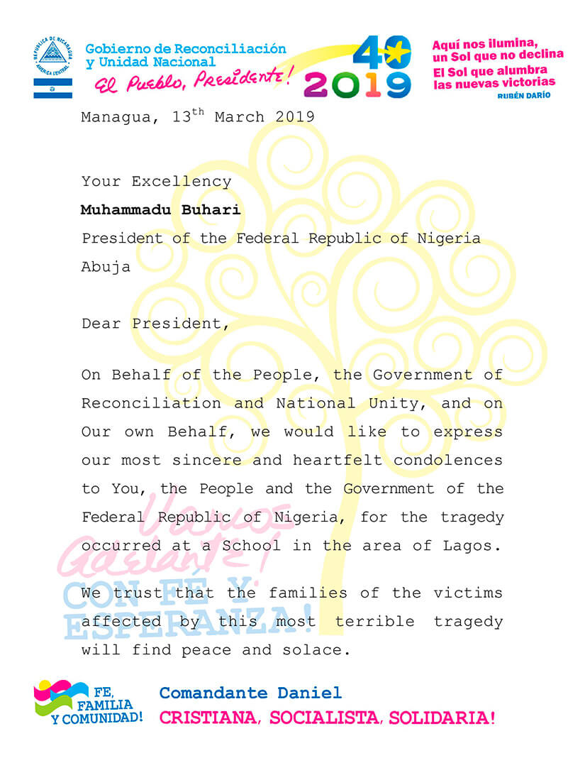 nicaragua lamenta tragedia ocurrida en escuela de nigeria